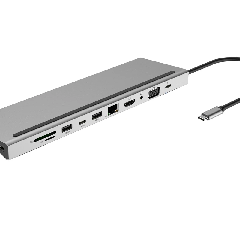 

11 In 1 Type-C HUB to USB-C USB3.0 HDMI VGA TF 3.5mm Audio PD Converter Adapter