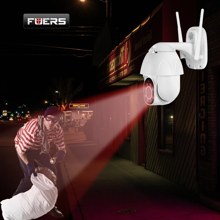 FUERS 1080P PTZ купольная IP камера, Wifi CCTV, скорость безопасности, водонепроницаемая камера наблюдения, ночное видение, обнаружение движения, монитор