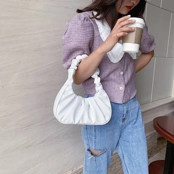 

Elegant Pleated Handbag Classic Texture Delicate Creative Chic Women PU Leather Travel Totes Purse Fashion Shoulder Bag