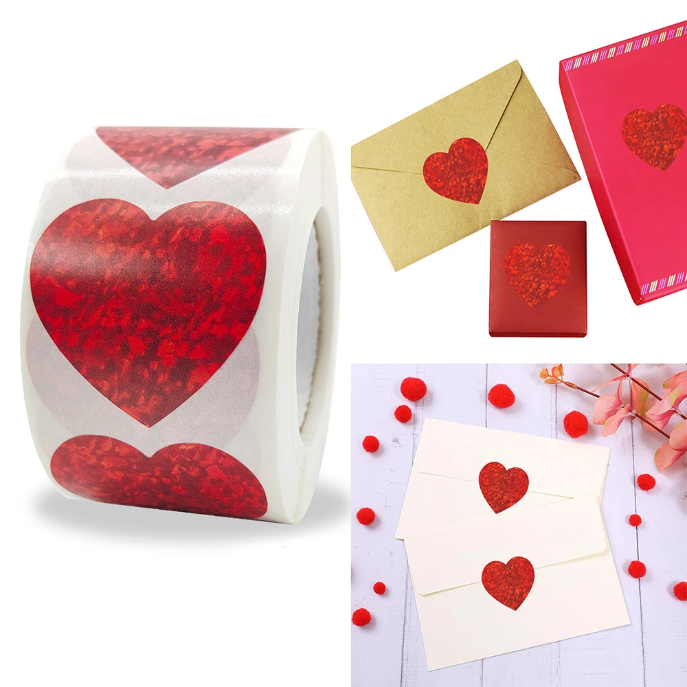 500pcs/roll 3.8cm Red Heart Valentine's Day Stickers Romantic Label Gift Wrapping DIY Decoration Cute Stickers