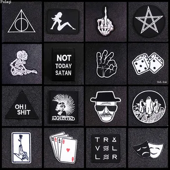 

Pulaqi Punk Black And White Patches Hippie Nirvana Stickers Embroidered Iron on Patches For Clothing Stripes For Jacket Badge