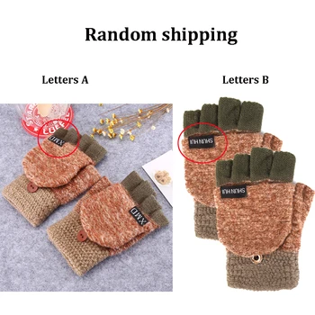 Winter Warm Thickening Wool Gloves Knitted Flip Fingerless Exposed Finger Thick Gloves Without Fingers Mittens Glove Women 6