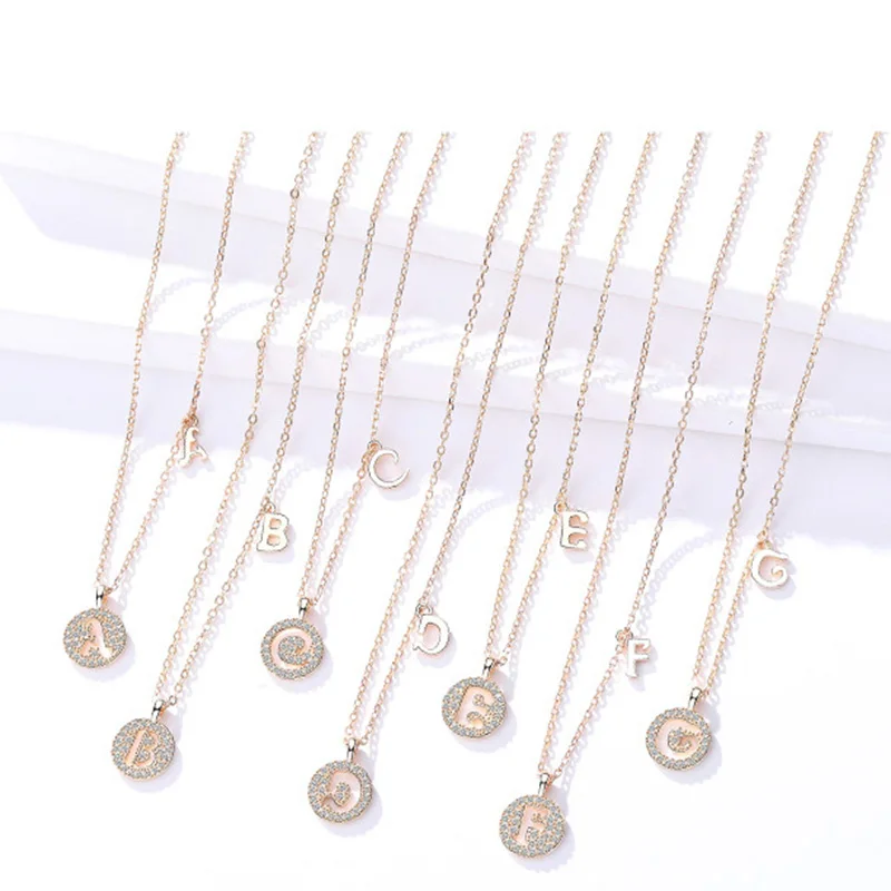 

S925 Classic Round Hollow English Letter Micro Paved Zircon Pendant Necklace for Women and girl Christmas gift Bijoux wholesale