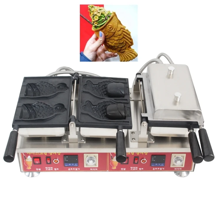 

commercial electric 110v 220v 150*90*30mm fish shape waffle cone maker pan flip ice cream taiyaki machine