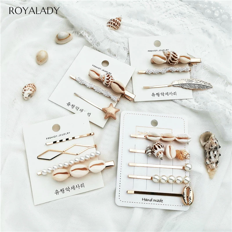 

Fashion Ocean Series Pearl Shell Hairpin 2019 Women Girl Bridal Metal Barrette Hairpin Korean Hair Accessories Tiara Jewelry