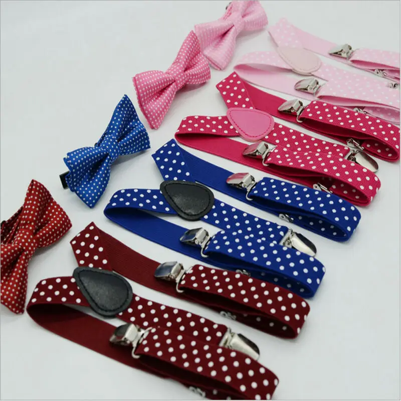 Bow Ties Kids Baby Boy Girls Suspender and Bow Tie Sets Children Formal Party Polka Dot 2Pcs Combo Set Lot