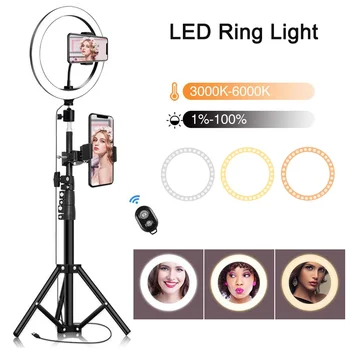 

Video Light LED Selfie Ring Light with Adjustable Tripod Cell Phone Photographic Lamp for Makeup Youtube Live Studio