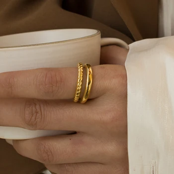 

Punk 3 Sizes Two Row Twisted Gold Silver Color Rope Rings for Women Minimalist Stackable Double-deck Metal Rings Trendy Jewelry