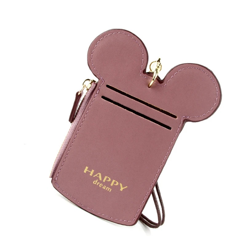 Cartoon Ear Letter Happy Dream Lanyard Neck Strap Card Holder Name Credit Card Holders Coin Purse Kids Gift - Цвет: purple