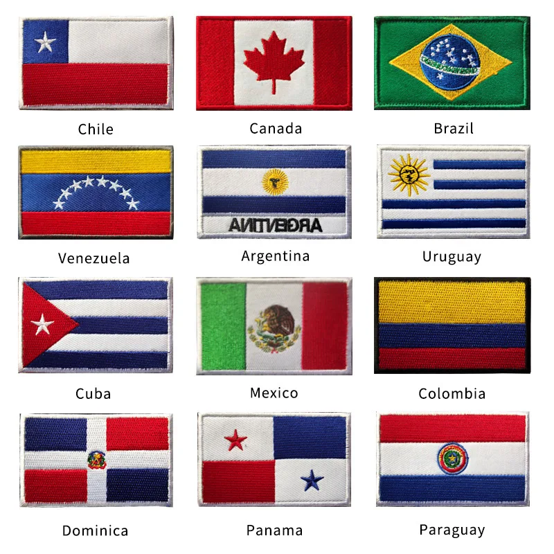 

Americas Countries Flag Velcro Embroidered Patches Chile Brazil Mexico Panama Argentina Cuba Flag Badge Armband Stickers DIY