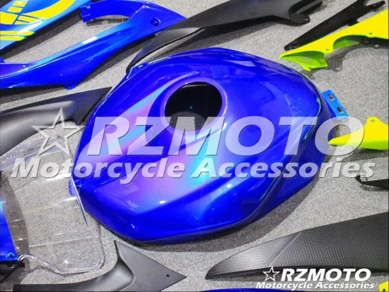 4 подарки набор впрыскивателей Мотоцикл Обтекатели Fit для YAMAHA YZF-R6-600 2008- 08-16 обтекатель КУЗОВ комплект синего и желтого цвета
