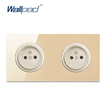 

Wallpad Dual 16A French EU Wall Power Socket Outlet Gold Crystal Glass Panel Grounded With Child Protective Lock