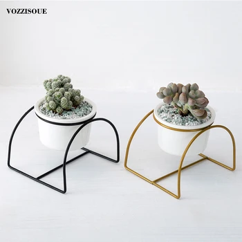 

Hot Nordic Style Ceramic Flower Pot Planter Plant Iron Rack Holder Green Plant Succulents Plants Desk Office Decoration Ornament