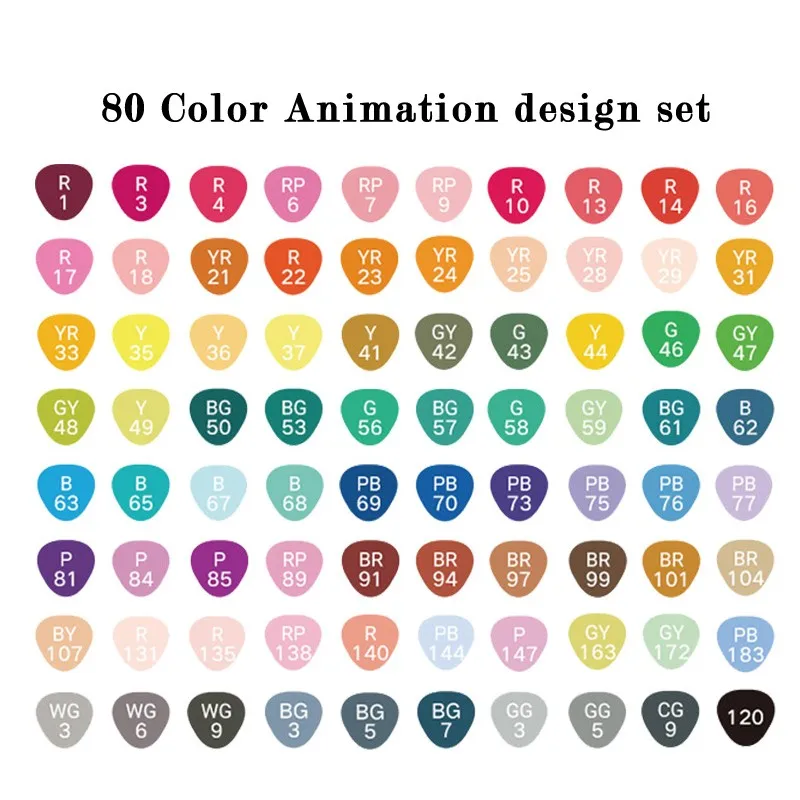 Художественный маркер 168 цветной маркер на спиртовой основе маркер ручка двойная головка кисть для эскиза ручка, фломастер набор маркеров Художественные канцелярские принадлежности - Цвет: 80 colors Animation