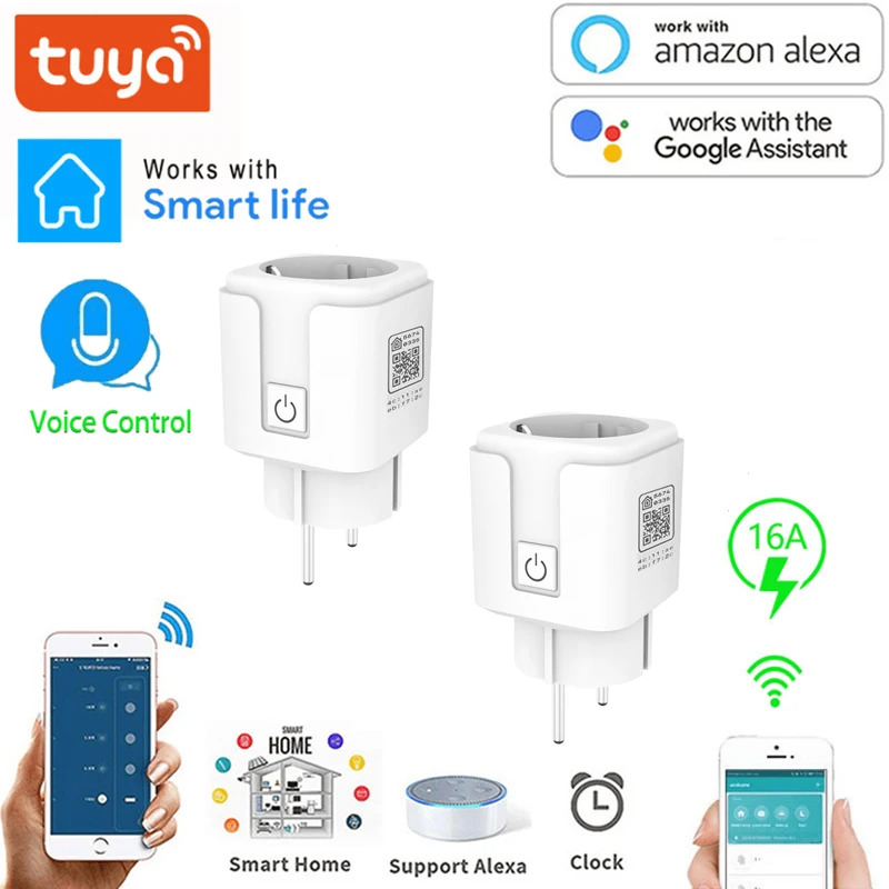 Tuya 16A Smart Plug WiFi EU Home Intelligent Outlet With Power Monitor Timing Voice Control Works Google Alexa | Электроника