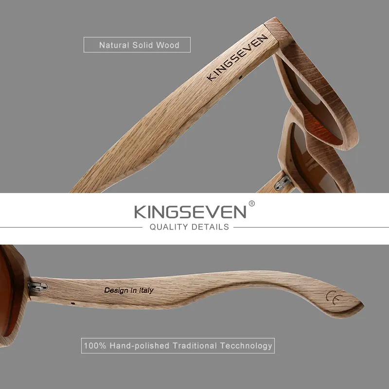 KINGSEVEN Fashion Men Handmade Natural Wooden Sunglasses Polarized Sunglasses Anti-UV400 Wood Oculos de sol feminino Eyewear - Image 4