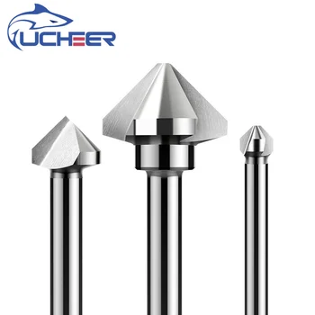 

UCHEER 3 Flute 90 degree HSS Countersink chamfering too Wood Steel Chamfer Cutter Power Tool 4.5 to 50mm