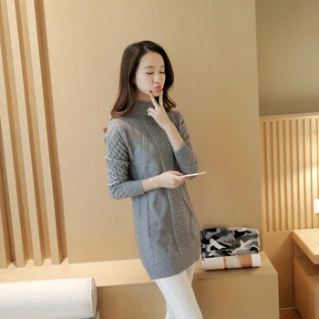 

2019 New Sweater Women's Winter Half-high Collar Slim Sweaters Long Large Size Femal Cashmere Bottoming Sweaters Lady Sweet