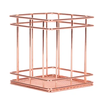 

Rose Gold Wrought Iron Storage Basket Office Desk Organizer Home Decor Elegant Round Square Small Large