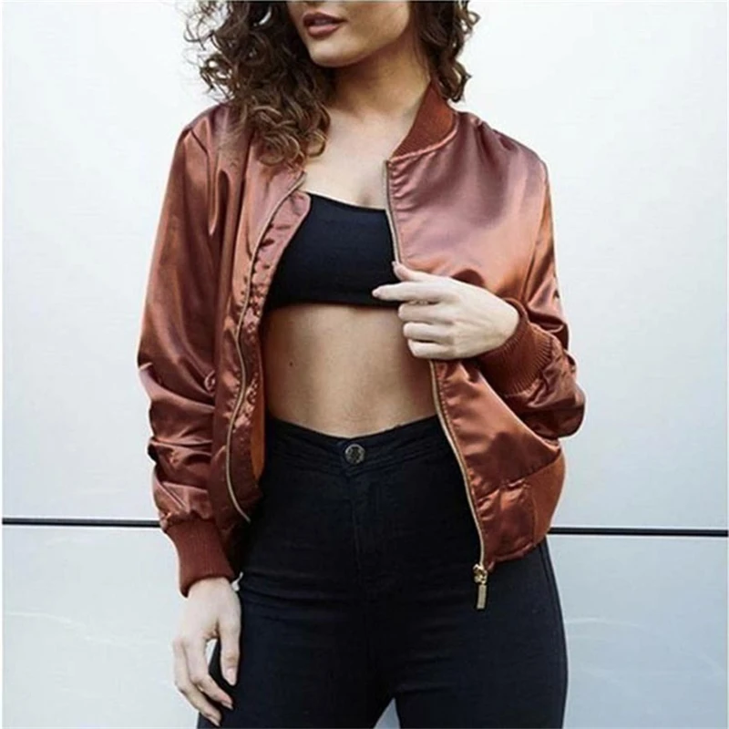 

Bomber Jacket Women Zipper Up Retro Coat Spring 2019 Fall Long Sleeve Basic Plus Size Black Short Biker Coats And Jackets Female