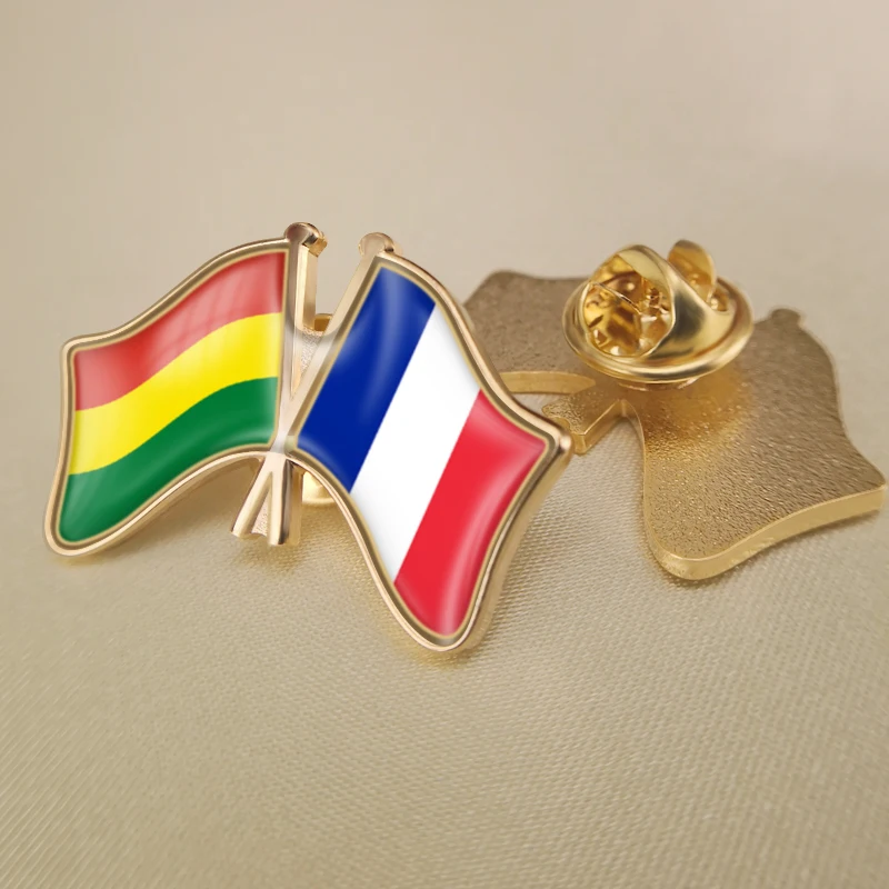 

Bolivia and France Crossed Double Friendship Flags Lapel Pins Brooch Badges