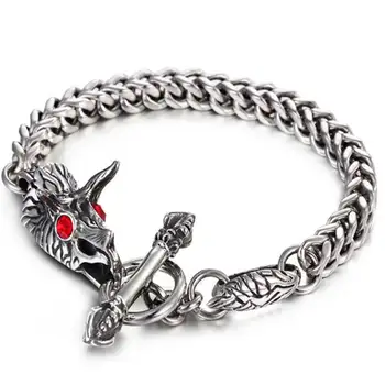 

Vintage Punk 316L Stainless Steel Rhino Bracelets For Men Jewelry Twisted Cable Crystal Bangle Mens Accessories Jungle Jewelry