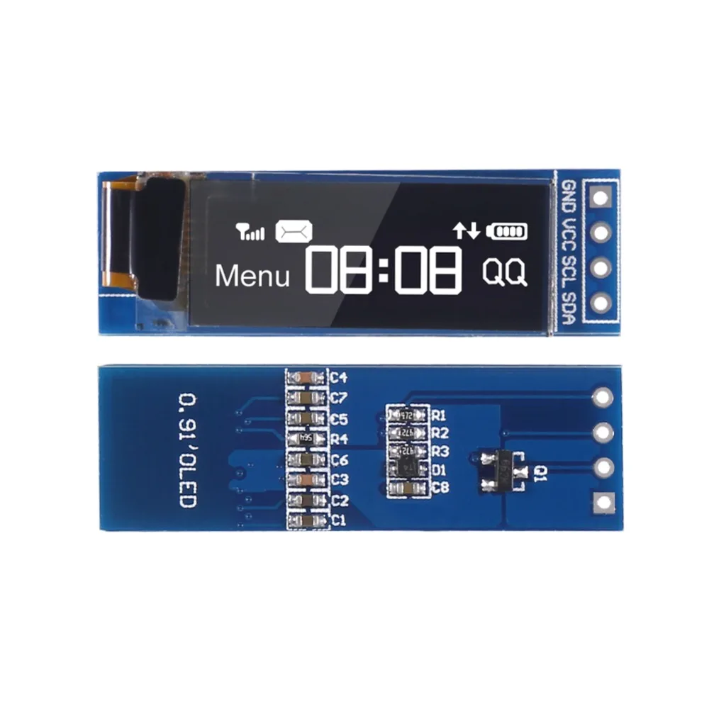 I2C OLED Display Module 0.91 Inch I2C SSD1306 OLED Display Module blue or white I2C OLED Screen Driver DC 3.3V~5V for Arduino