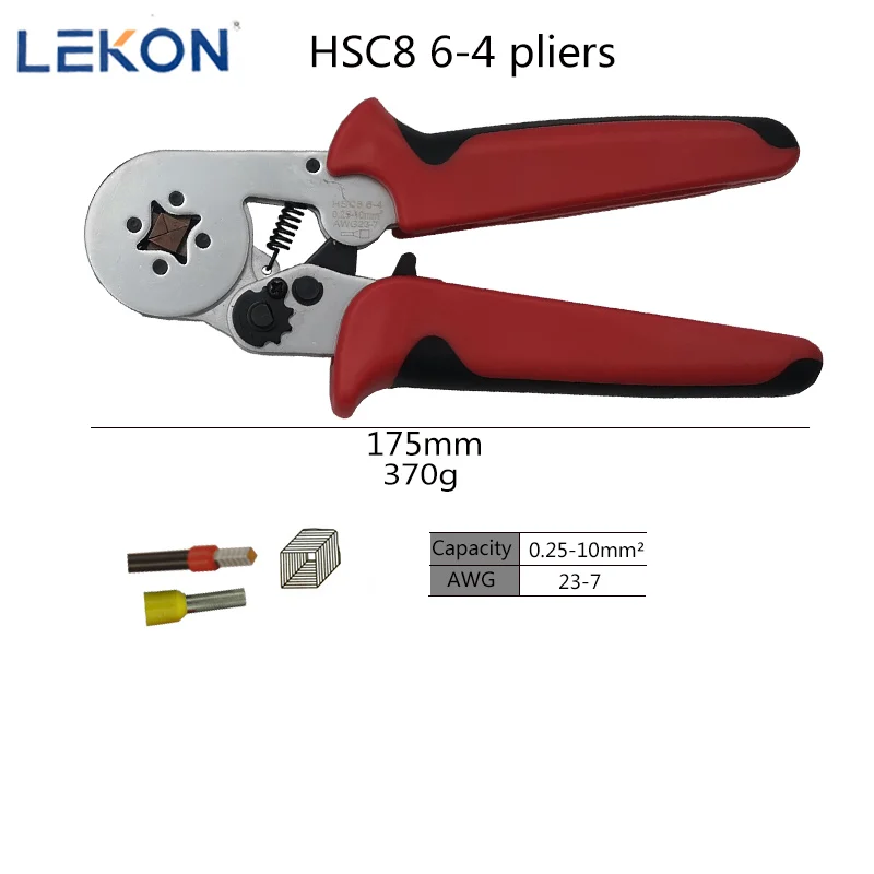 Red Black HSC8 6-4 Crimping Pliers Crimper Tubular Terminal 0.25-10mm2 Crimper Suit Hand Tools Crimping Tools Terminals Box 0.5-10 Suit - Color: Red Black