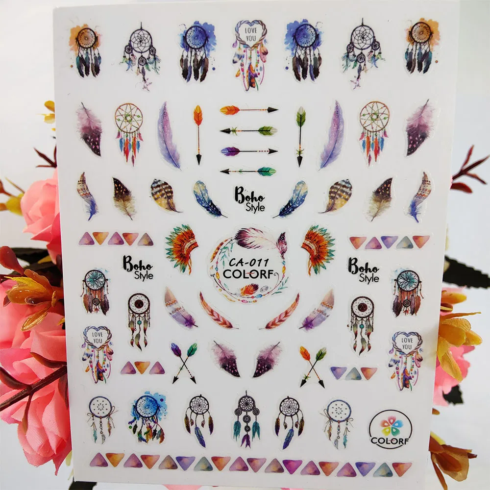 

3D Nail Stickers Dreamcatcher boho Style Design Nail Supplies Feather Nails Art Decoraciones Foil Decals Manicure Accessories
