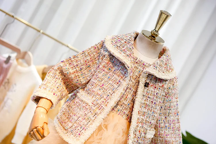 Girls Spring and Autumn Set Girls Set Two-piece Fashion Jacket Vest Dress Two-piece Set