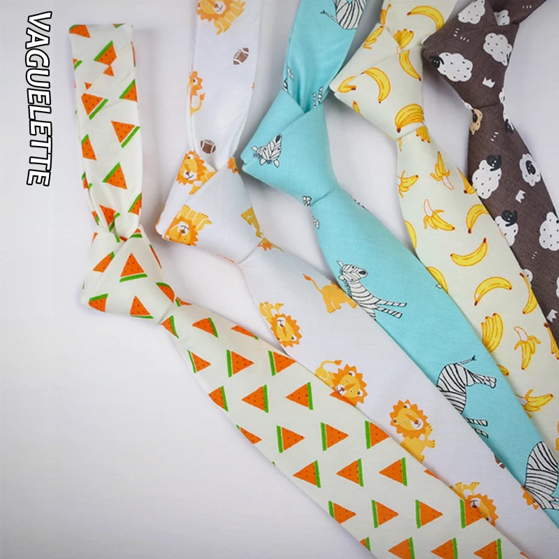 

VAGUELETTE Cartoon Cute Necktie For Kids Animal Printed Funny Ties For Children Wedding&Party Slim Cotton Tie Boys Accessories