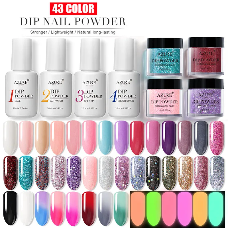 

Azure Beauty 47Pcs/Lot Full Color Dipping Powder Nail Set Natural Dry Gradient Color Holo Dip Nail Powder Luminous Powder Kits
