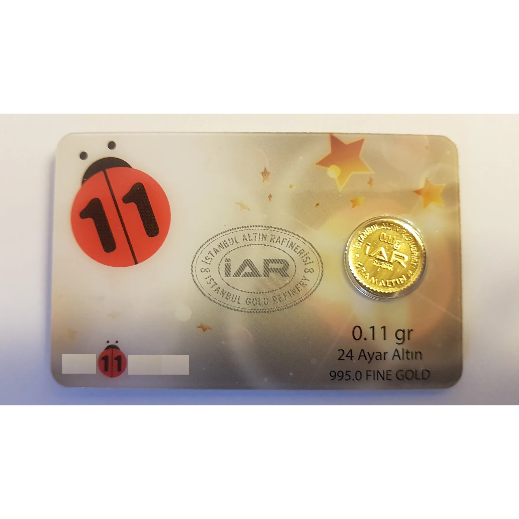 Сертификат IAR/IGR Gold Refinery 0 11 г золото 24 К. карат слиток золота. Для сбережений