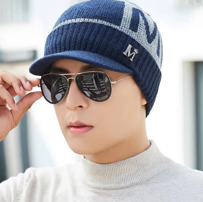 Navy Зимние шапки Skullies Beanies, Новые шапки бини для мужчин и женщин, шерстяные утолщенные шапки, вязаная шапка - Цвет: Navy