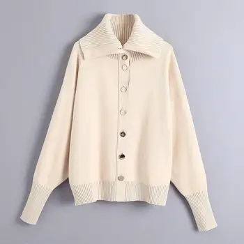 

Women's Autumn Europe style solid color turn-down collar sweater Female casual single breasted chic cardigens Tops TB3924