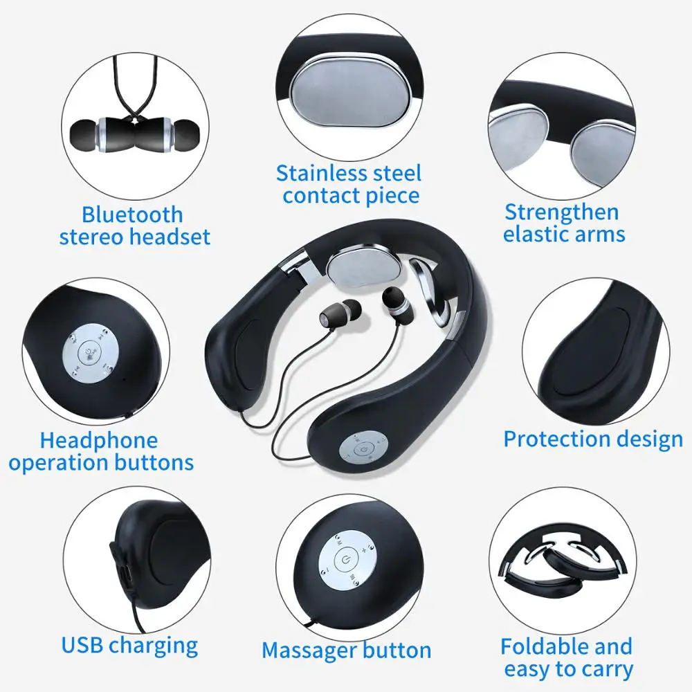 Wireless Neckband Earphone Bluetooth 5.0 Portable in-Ear Headset Comfortable Ergonomic Neckband Design Intelligent Neck Massage