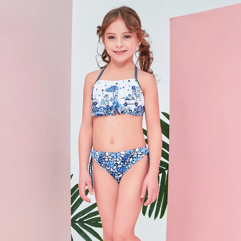 Купальный костюм для маленьких девочек, детский купальник-бикини, красивый детский купальник из двух предметов с воланом, женский пляжный костюм для детей 3-8 лет