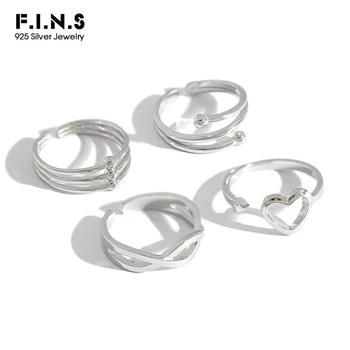 

F.I.N.S Korean Women 925 Sterling Silver Rings for Women Multi-Layer Interwoven Weaving Line Heart Ring Knuckle Tail Ring