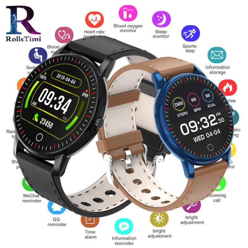 

Mens Digital Watches Wristband New Leather Waterproof Wristwatch Heart Rate Monitor Sport Smartwatch Message Call Notification