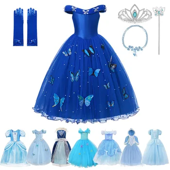 

Girls Cinderella Dress Toddler Blue Prom Costume Kids Princess Ball Gown Live Action Movie Outfits Wedding Party Midi Outfits