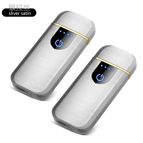 2PCS Silver Зарядка USB Зажигалка Смарт ветрозащитный сенсорный датчик индукции Vape перезаряжаемая электронная сигарета ультра-тонкий металл мужские подарки - Цвет: 2PCS Silver