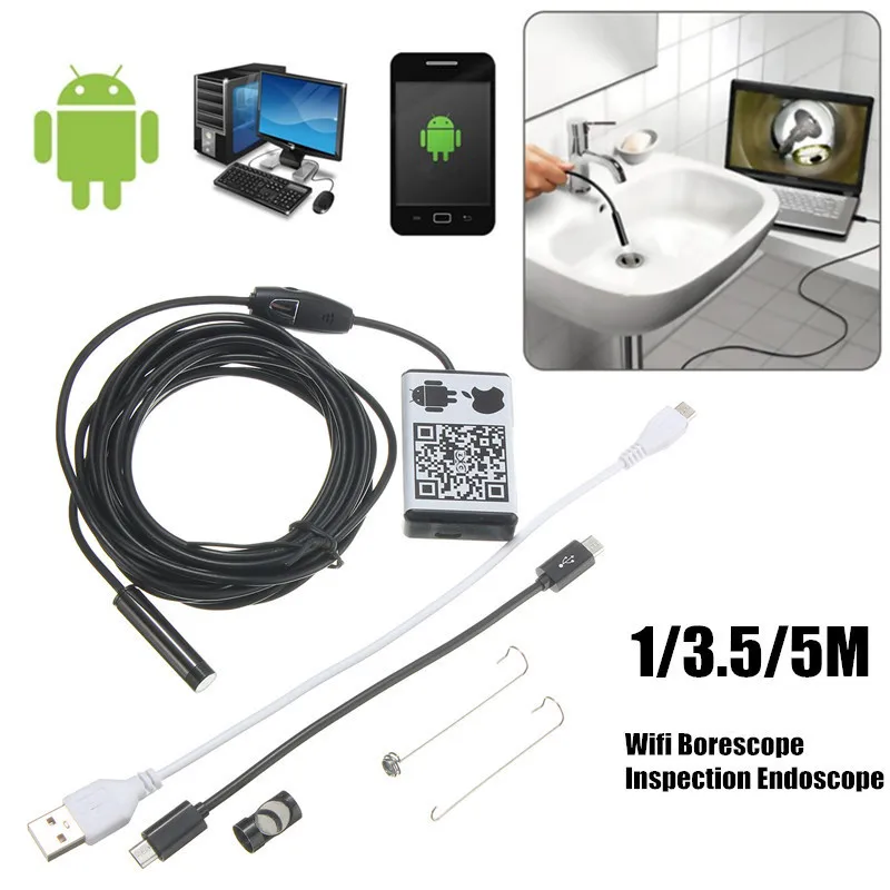 

5M Wifi Borescope Inspection Endoscope Snakes Camera For iOS/Android Waterproof IP66 6 Led Wireless Endoscope