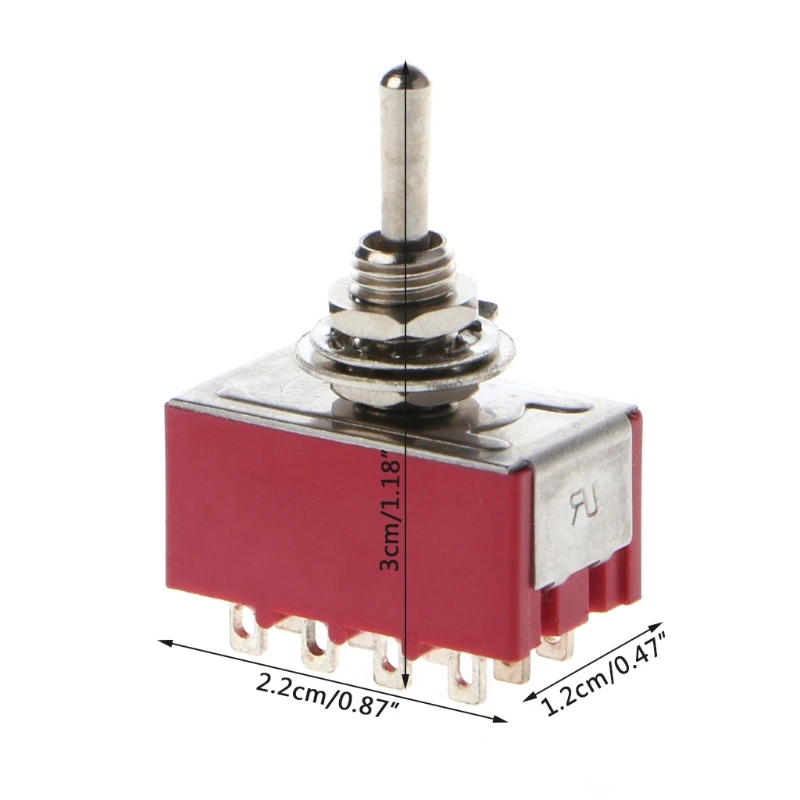 AC 250V/2A 125V/5A 12 контактный Вкл/на 2 Позиции 4PDT Мини тумблер красный
