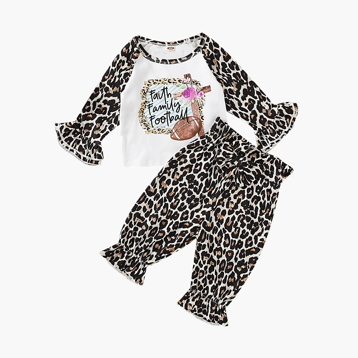 Новорожденные Девочки Малыши Одежда с леопардовым рисунком комплект роговой пуловер с длинными рукавами топ+ штаны модный детский костюм для девочек