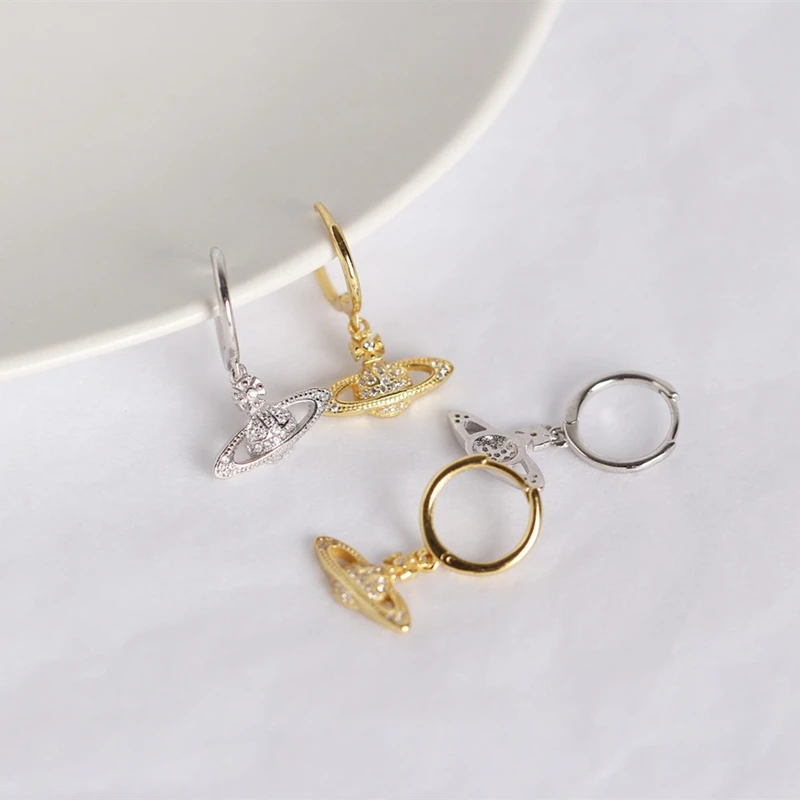 

Silvology 925 Sterling Silver Saturn Drop Earrings Zircon Creative Light Luxury Planet Earrings for Women Romantic Jewelry Gift