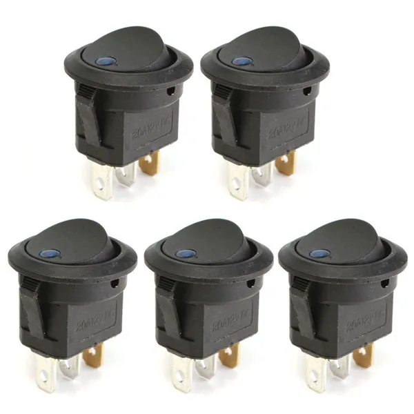 5Pcs 12V Round Rocker Toggle ON /OFF Switch 3 Pins