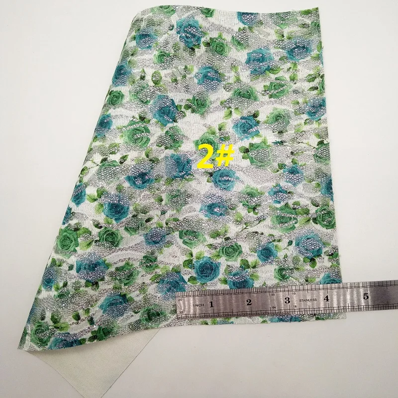 GREEN Glitter Fabric, Rose Flowers Lace glitter, Synthetic Leather Fabric Sheets For Bow A4 21x29CM Twinkling Ming XM753