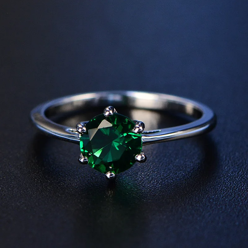 PANSYSEN Изумрудное серебро 925 кольцо 7 мм палец стерлингового серебра для женщин кольца с бриллиантами украшение для свадьбы помолвки кольцо подарки - Цвет камня: Зеленый
