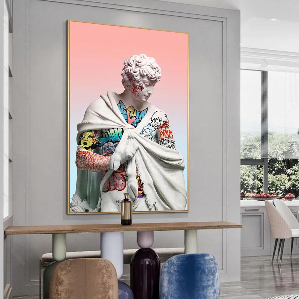 Vaporwave скульптура Давида Холст Картина Улица граффити искусство стены картины для