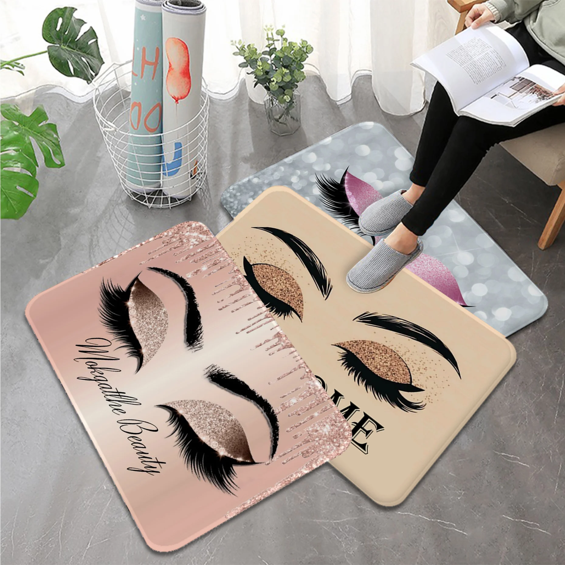

Eyelash Printed Welcome Carpet Bathroom Entrance Doormat Bath Indoor Floor Rugs Washable Mat Kitchen mat for Home Decorative